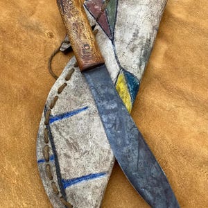 Hand Painted Parfleche Sheath with Antique Knife | Outdoor Enthusiast | Collector | Display