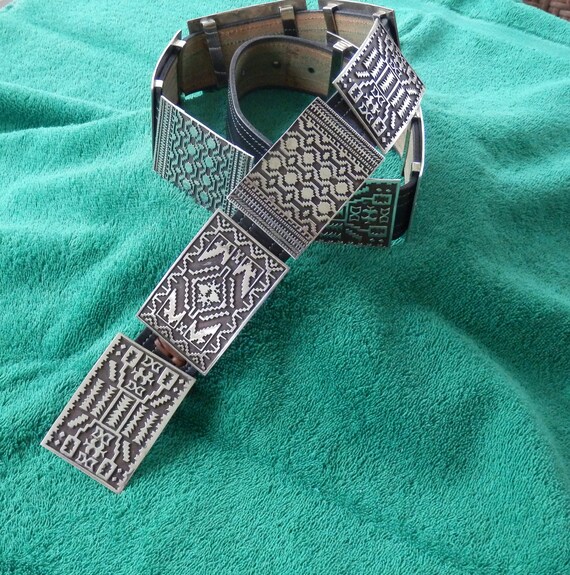 Navajo Blanket Design Silver Concho Belt