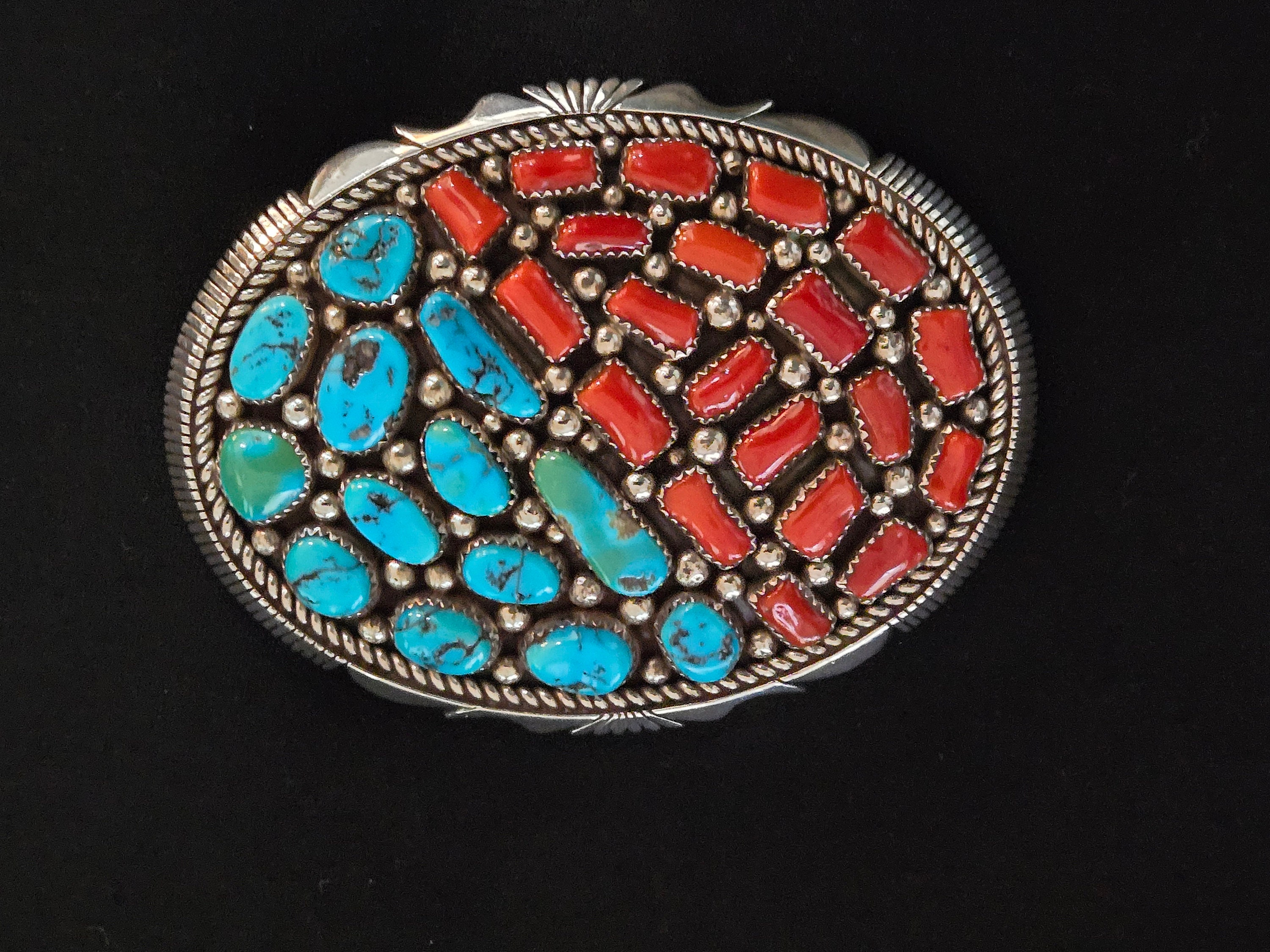 Turquoise and Coral Belt Buckle - Etsy display picture 3