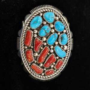 Turquoise and Coral Cluster Bolo Tie