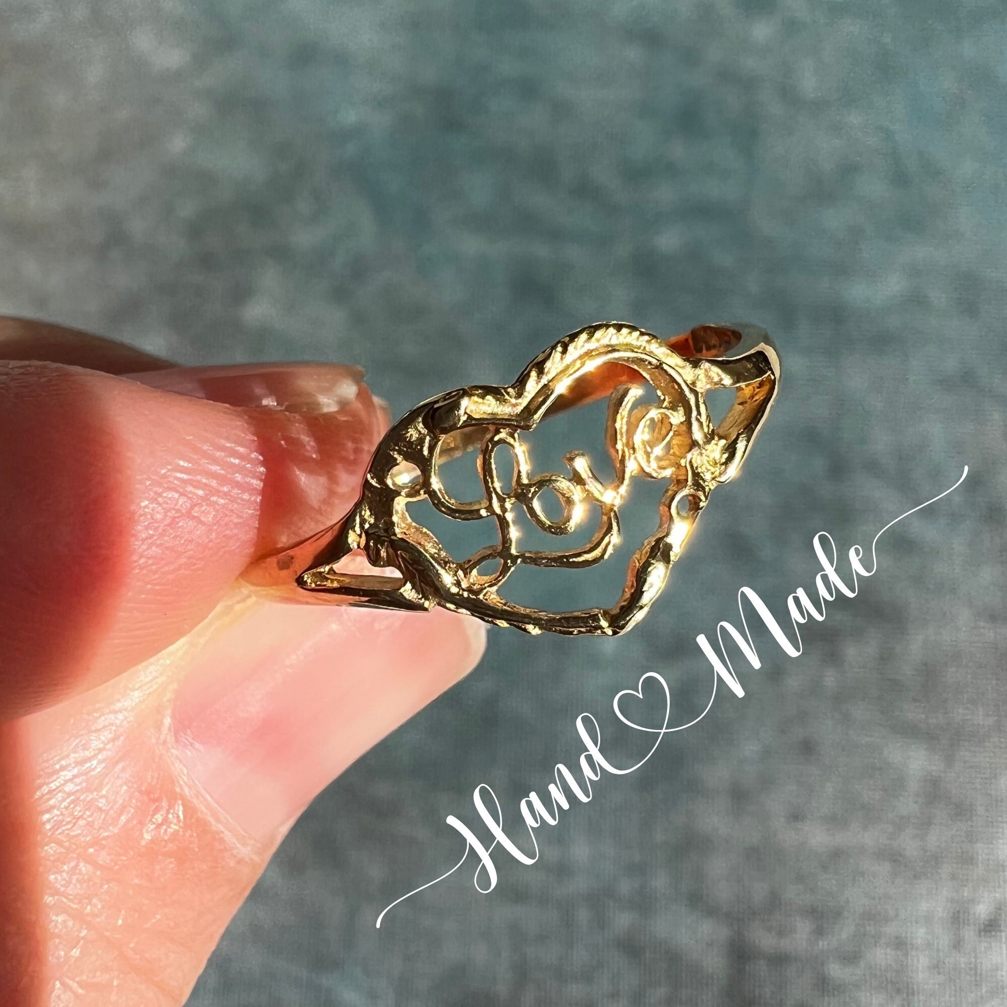 14K Solid Gold Love Ring for Women, Girls, Dainty Love Ring, Gift for Her