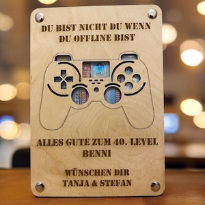 Geldgeschenk zum Geburtstag als Geschenkkarte aus Holz personalisiert - Geschenkidee für Frau, Mann, Familie und Freunde - Gamer/ Zocker