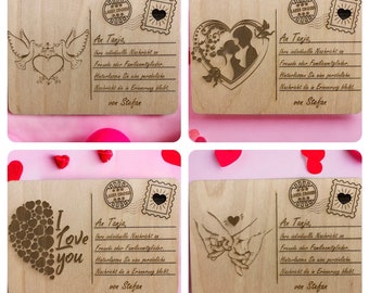 Holzpostkarte personalisiert/ Postkarte Liebe