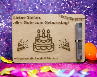 Geburtstag Holzkarte/ Geldgeschenk Geburtstag/ Geldverpackung/ Geschenkkarte Holz