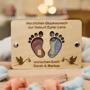 Geldgeschenk zur Geburt personalisiert aus Holz - Geschenk zur Geburt