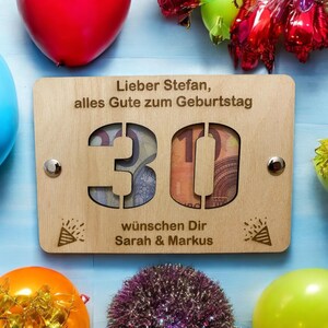 Geldgeschenk zum Geburtstag als Geschenkkarte aus Holz personalisiert - Geschenkidee für Frau, Mann, Familie und Freunde