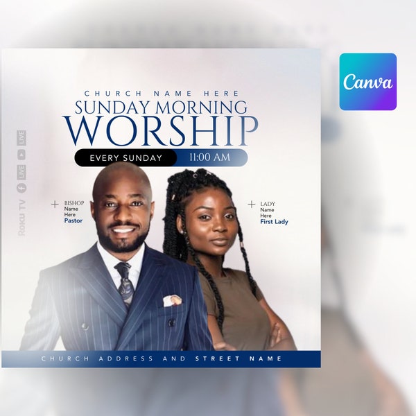 Customizable Canva Church Flyer Template - Worship Service, Sunday Service, Livestream, Podcast, Revival, Spread Your Message!