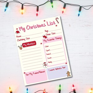 Christmas Wish List Digital Download, Christmas Wish List, Ready to Print Christmas List, Christmas Gift List, Santa Wish List