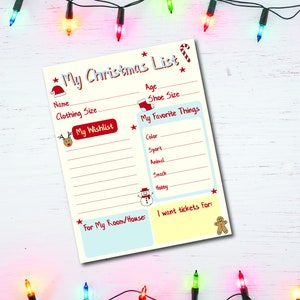 Christmas Wish List Digital Download, Christmas Wish List, Ready to Print Christmas List, Christmas Gift List, Santa Wish List