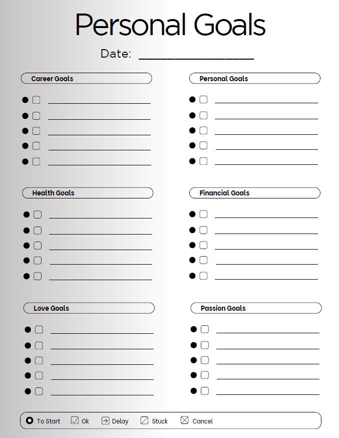 Personal goal tracker template 2024 goal setting fitness career