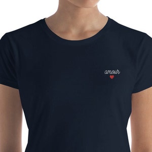 Amour "Love" Embroidered Women's Navy T-Shirt Paris T-shirt Parisian Style Embroidery French Fashion Love Gift Paris Style Paris Lovers Gift