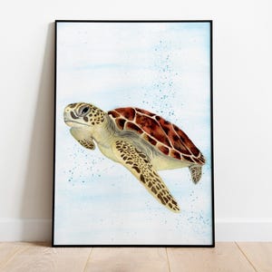 Meeresschildkröte Aquarell Illustration Handmade für Wandkunst und Wohnkultur