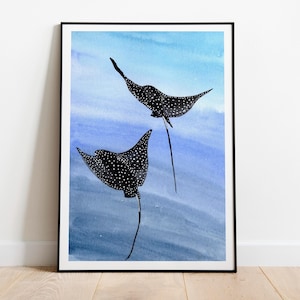 Meer tauchen Mantas Aquarell Illustration
