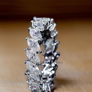Marquise Cubic Zirconia Eternity Ring - Sterling Silver Wedding Band