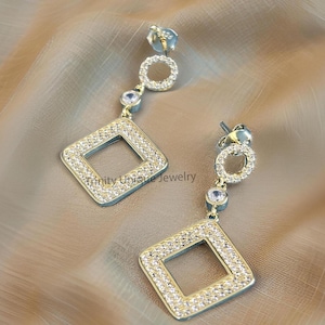 Moissanite Diamond Drop Earring, Pave Set Diamond Dangle Earrings, Silver Dangling Earrings, Bridal Earrings, Engagement Jewelry for Women