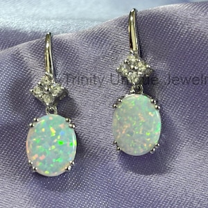 Opal Drop Earrings: Sterling Silver Dangle Earrings with Emerald CZ