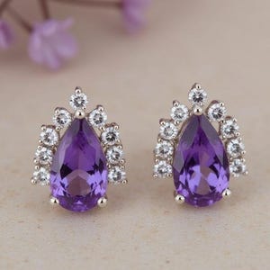 Amethyst Drop Earrings: Sterling Silver Dangle with Cubic Zirconia
