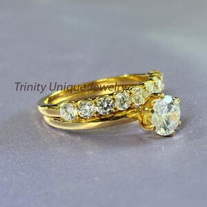 Moissanite Engagement Ring Set: Sterling Silver Wedding Band