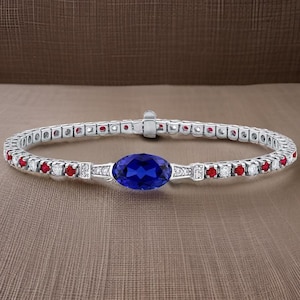 Sapphire Garnet Bracelet: Sterling Silver, September Birthstone