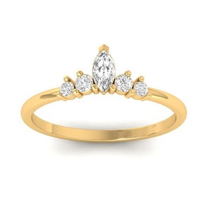 Moissanite Chevron Ring: Sterling Silver Curved Wedding Band
