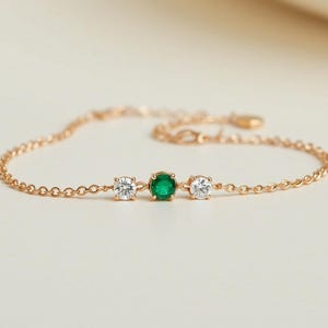 Sterling Silver Emerald Bracelet: May Birthstone CZ Diamond