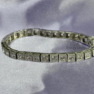 Moissaniet-tennisarmband: sterlingzilveren Milgrain-trouwarmband