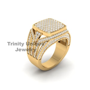 Men&#39;s Moissanite Ring: Sterling Silver, 18K Yellow Gold Plated Wedding Band