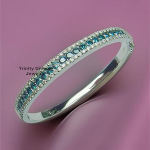 Sapphire Diamond 925 Sterling Silver Bangle Bracelet