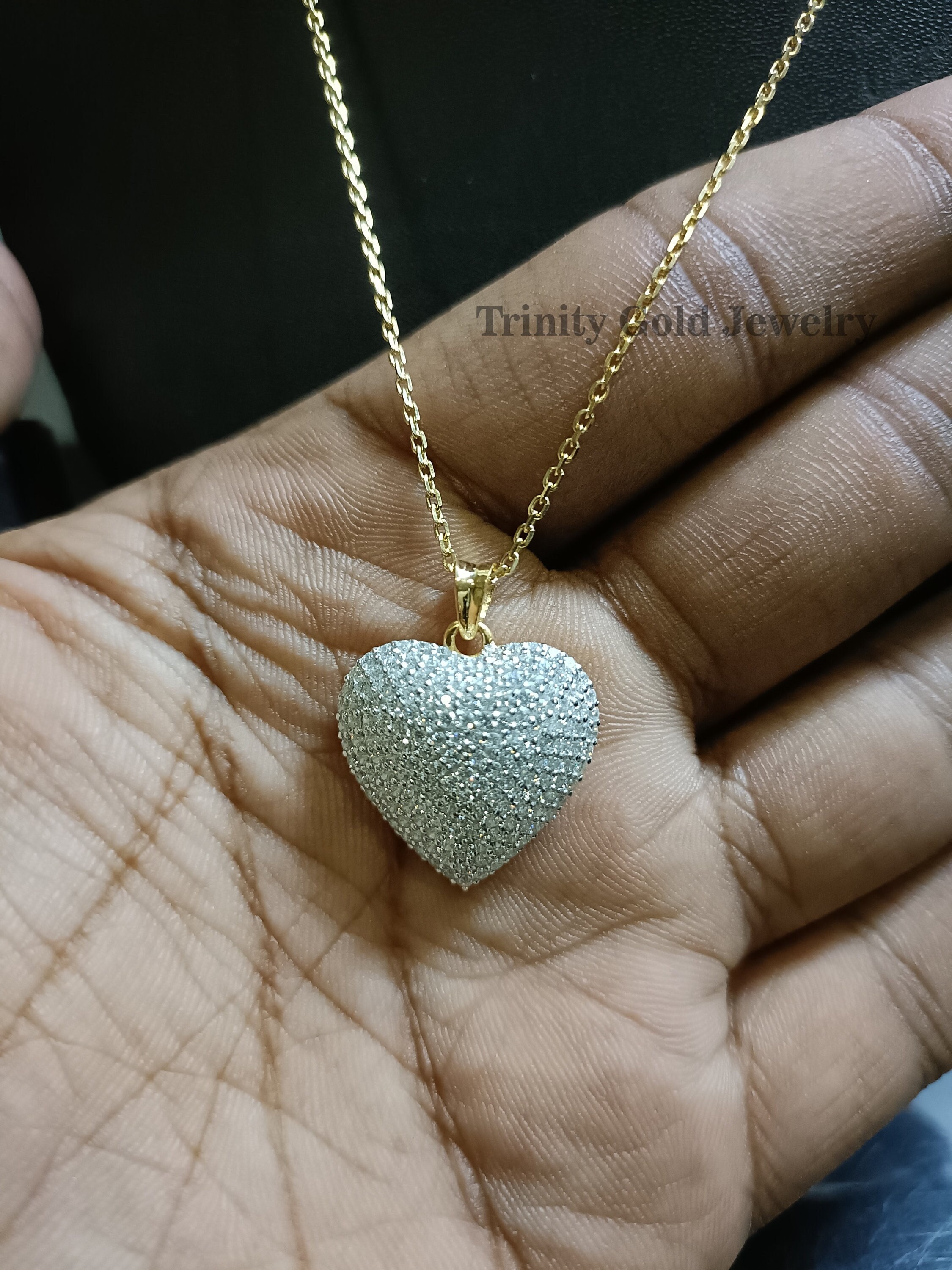 MOISSANITE HEART PENDANT, Pave Diamond Heart Shaped Pendant