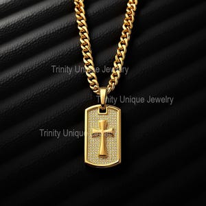 Cross Dog Tag Pendant Necklace Statement Religious Jewelry 925 Sterling Silver Pendant
