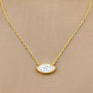 Marquise Moissanite Diamond Pendant Necklace: Sterling Silver Solitaire