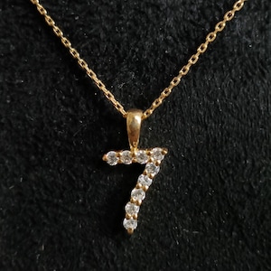 10k Solid Yellow Gold Number Seven Pendant: Moissanite Diamond Charm