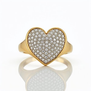 Moissanite Heart Ring: Gold Plated Sterling Silver Pave Promise Ring