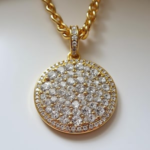 Moissanite Round Pendant: 14K Gold Plated Sterling Silver Hip Hop Necklace