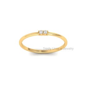 Two Diamond Dainty Delicate Ring In Sterling Silver, Stacable Moissanite Diamond Ring For Her, Gift For Her