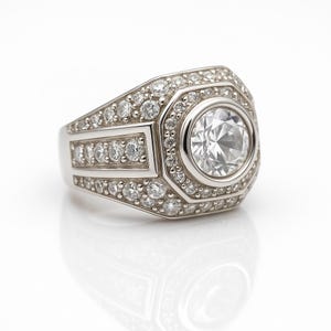 Men’s Moissanite Diamond Ring in Sterling Silver, Bezel Set Iced-Out Band Ring for Him, Hip Hop Statement Ring, Handmade Jewelry