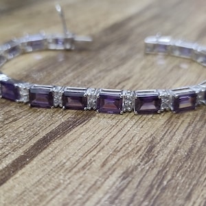 Handmade Emerald Cut Amethyst Bracelet: 925 Sterling Silver