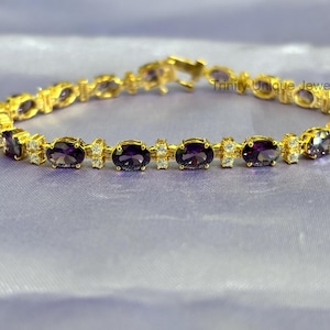Silver Amethyst CZ Tennis Bracelet: 925 Sterling Silver, Dainty Purple Jewelry