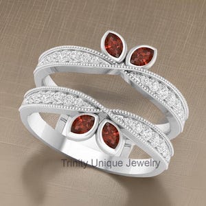 Garnet Engagement Ring, Marquise Enhancer Band, Women Diamond Matching Band, 925 Silver Enhancer Guard Band, Women Enhancer Wrap, Gifts