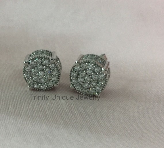 Moissanite Diamond Mens Stud Earrings: 18K Plated Sterling Silver Hip Hop  Jewelry