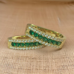 Emerald Huggie Hoops, Emerald Earrings, May Birthstone, Gold Hoop Earrings, Emerald Huggies, Small Hoop Earrings, Emerald Jewelry, Mom Gift