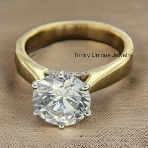 Round Moissanite Sterling Silver Engagement Ring: Handmade Wedding Jewelry