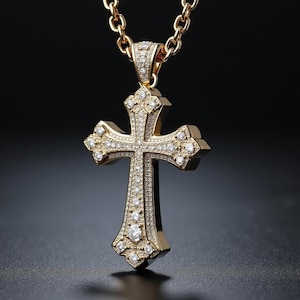 Moissanite Cross Pendant: Gold Plated Sterling Silver Religious Necklace