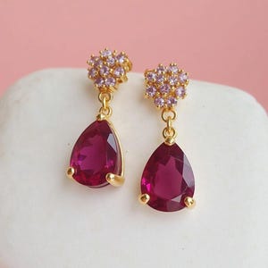 Sterling Silver Pink Ruby Drop Earrings: Vintage Style Jewelry