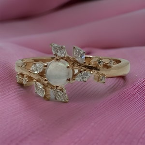 Opal Stacking Ring For her, Dainty Opal Ring, White Opal and CZ Ring, Gold Opal Ring, Sterling Silver Opal Ring, Delicate Opal Ring