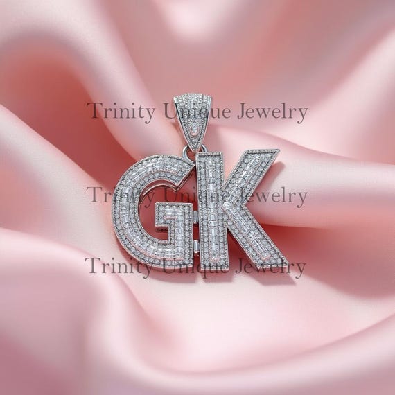 Moissanite Initial Pendant Necklace: Sterling Silver GK