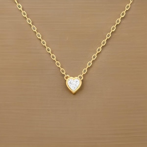 Minimalist Diamond Heart Charm Necklace in Sterling Silver | Diamond Love Pendant Necklace for Women | |  Gold Heart Necklace,
