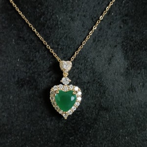 Emerald Heart Pendant Necklace: Sterling Silver, 18k Gold Plated, Cubic Zirconia