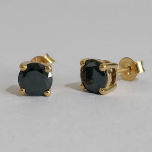 Clous d'oreilles noirs en argent, clous de diamants noirs, clous de pierres précieuses noires, boucles d'oreilles noires, boucles d'oreilles CZ noires, boucles d'oreilles en argent, boucles d'oreilles en diamant