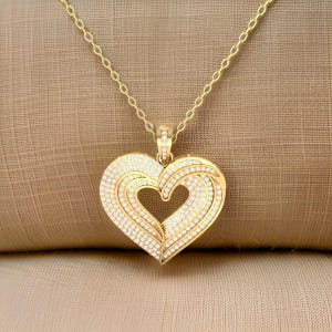 Pave Moissanite Heart Necklace: Sterling Silver Diamond Pendant